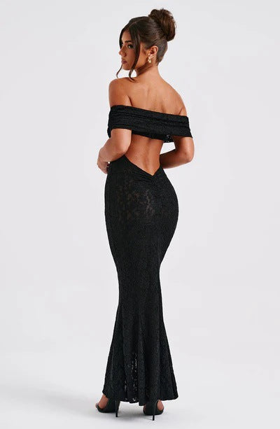 Cold Shoulder Backless Lace Midi Dress