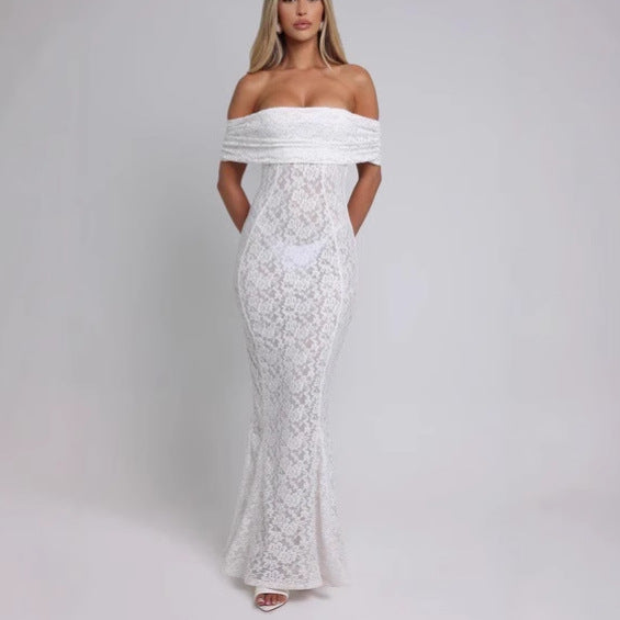 Cold Shoulder Backless Lace Midi Dress