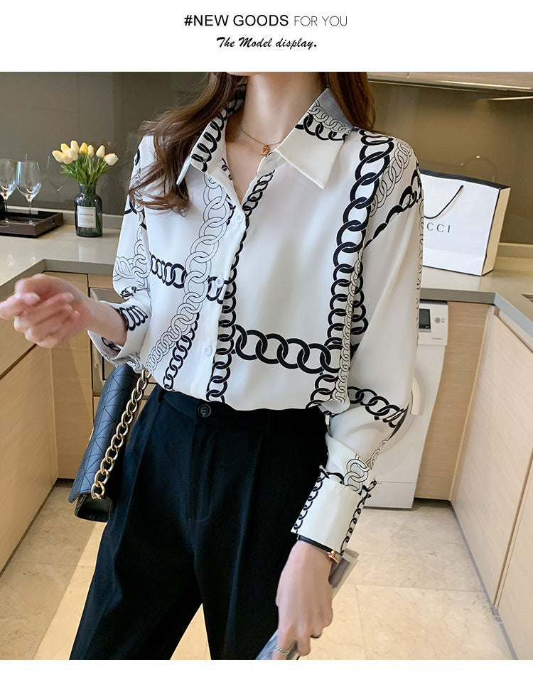 Chain Print Button Up Blouse