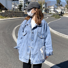 Oversized Distressed Denim Overcoat