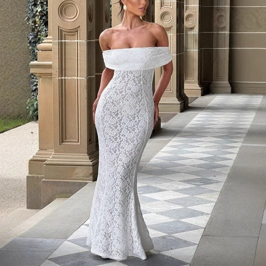 Cold Shoulder Backless Lace Midi Dress