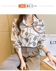 Chain Print Button Up Blouse