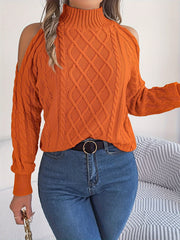 Women's Fashion Solid Color Off Shoulder Long Sleeve Top Knitted Turtleneck Pullover Sweater