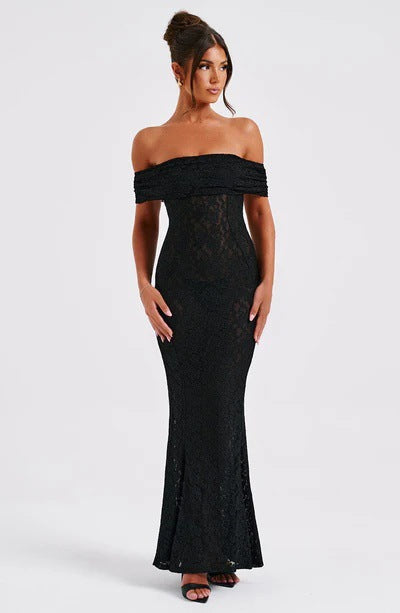 Cold Shoulder Backless Lace Midi Dress