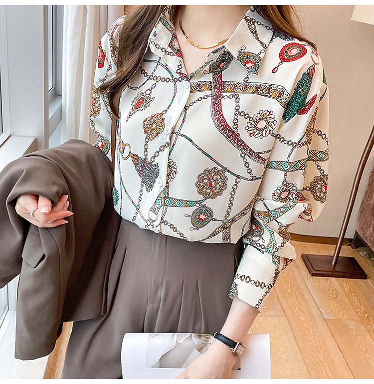 Chain Print Button Up Blouse