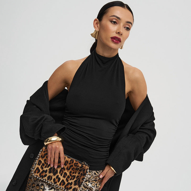 Sleeveless Halter Vest Half Turtleneck T-shirt Top