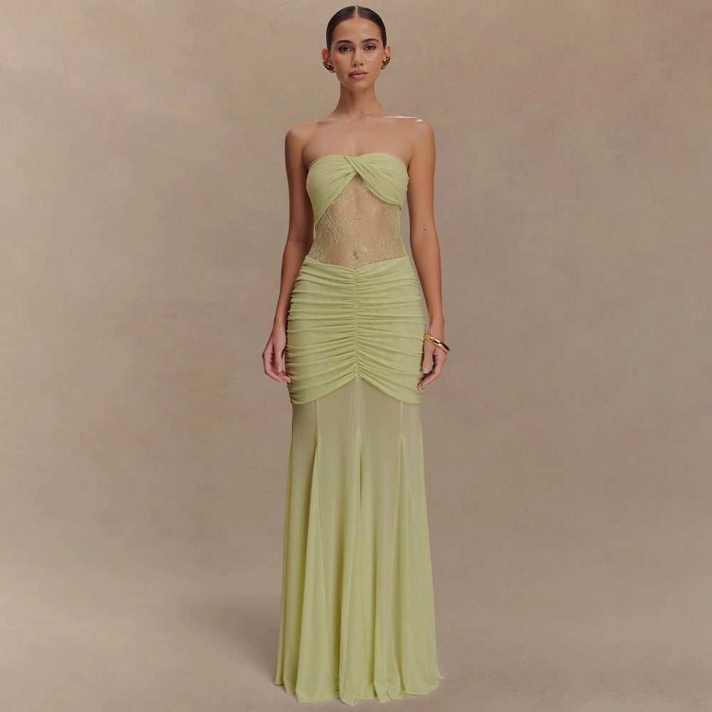 Strapless Maxi Dress With Hollow Pleats