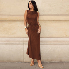 Metal Embellished Pleated Midi Dress