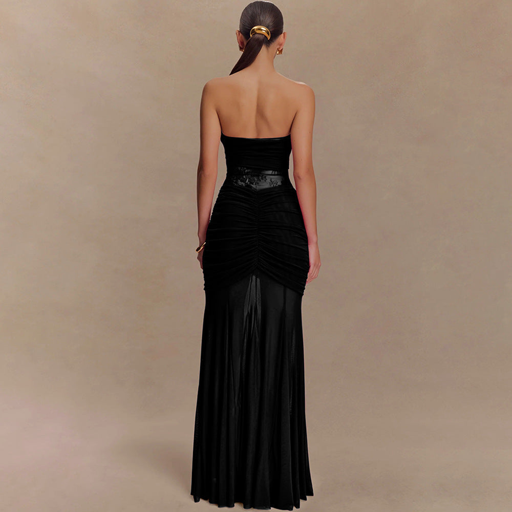 Strapless Maxi Dress With Hollow Pleats