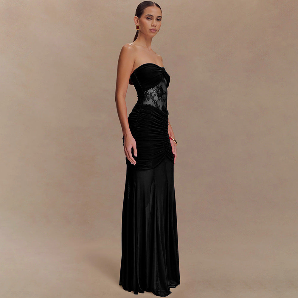 Strapless Maxi Dress With Hollow Pleats