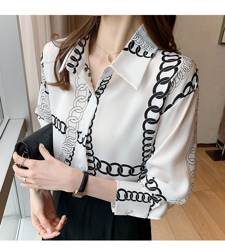 Chain Print Button Up Blouse