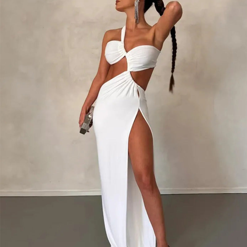 One Shoulder Exposed Slit Dress