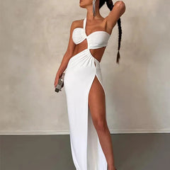 One shoulder exposed slit dress