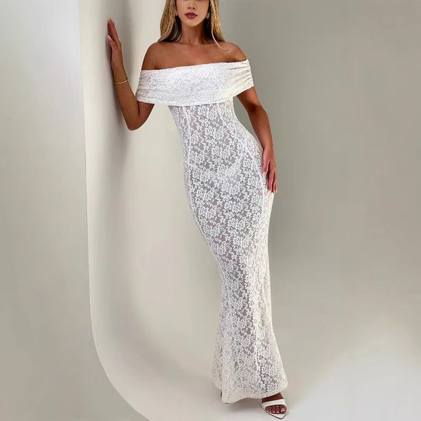 Cold Shoulder Backless Lace Midi Dress