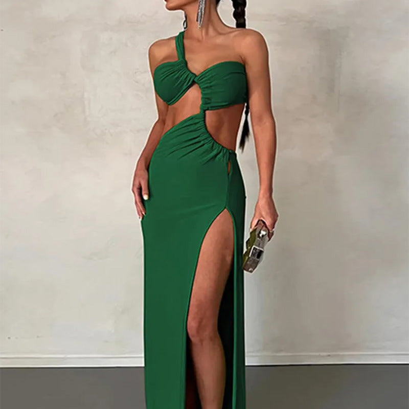 One Shoulder Exposed Slit Dress