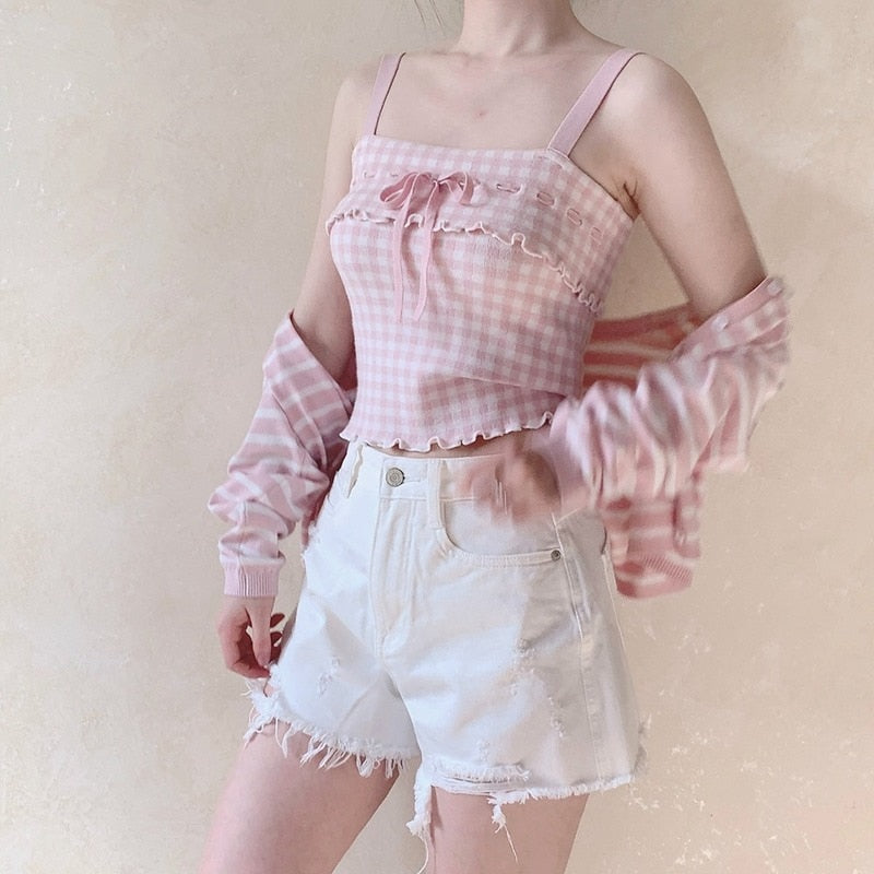 Crop Top mit Gingham-Muster und hübscher Schleife