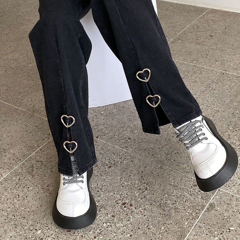 Metal Heart Wide Leg Jeans