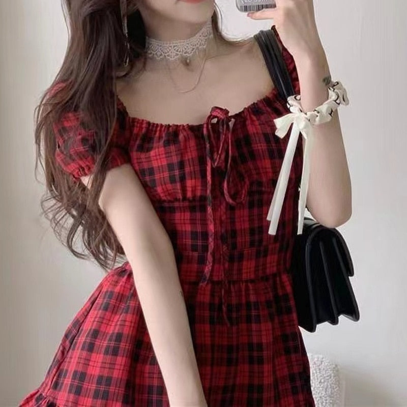 Puff Sleeve Plaid Dress