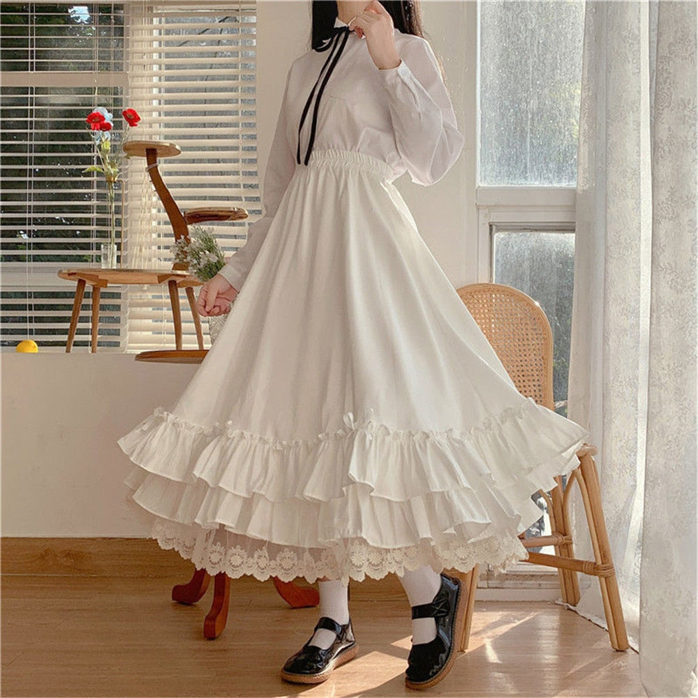 Layered Vintage Style Ruffled Pleated Skirt