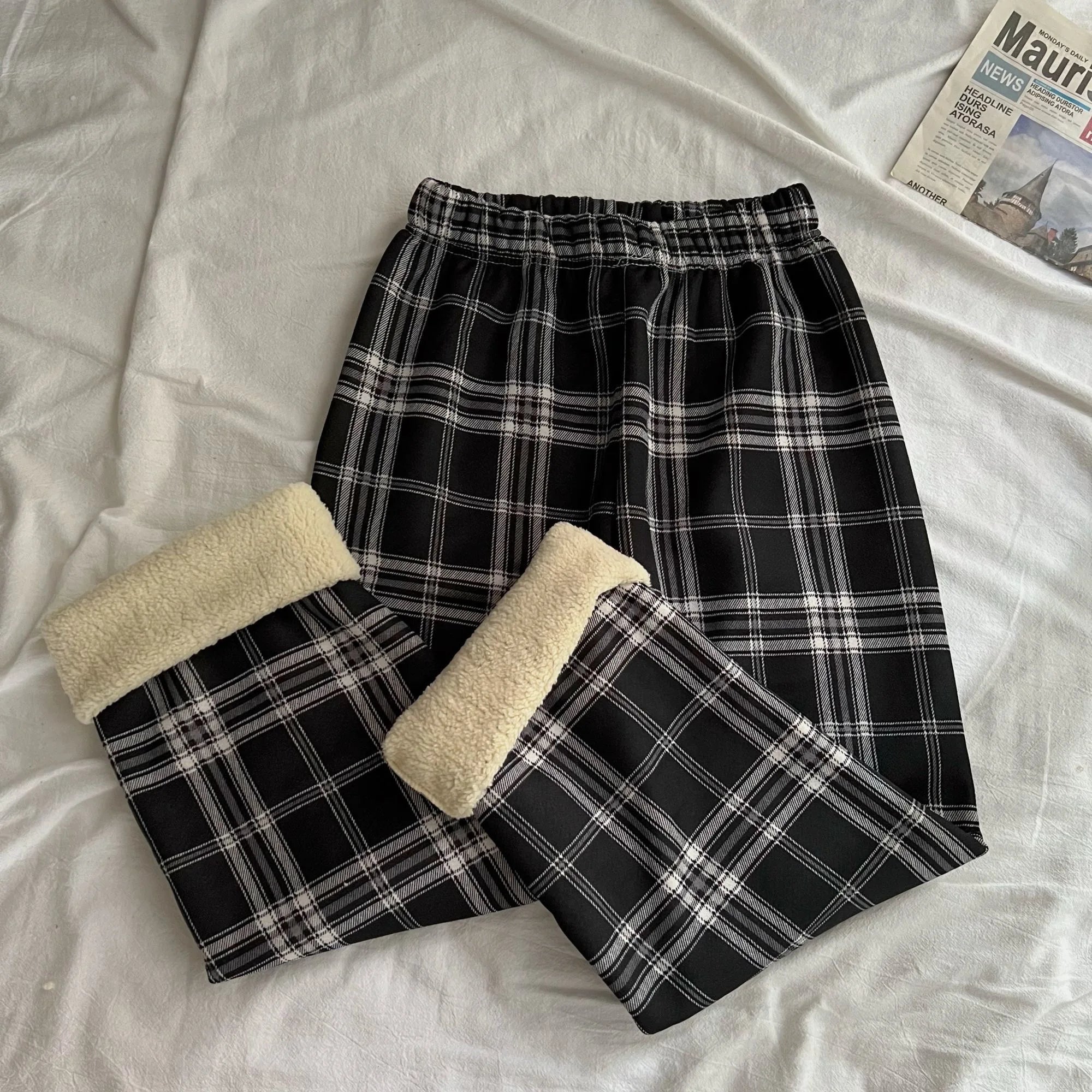 Fleece-Lined Plaid Pants