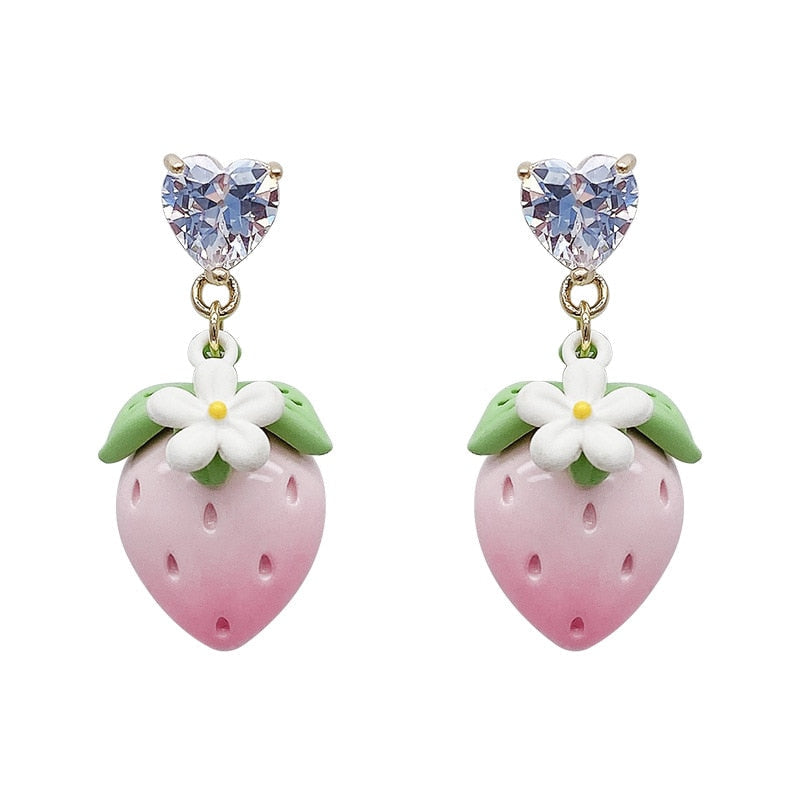 Strawberry Flower Heart Earrings