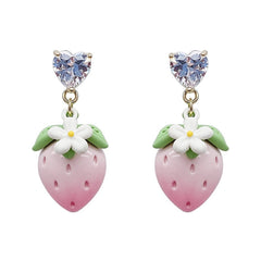 Strawberry Flower Heart Earrings