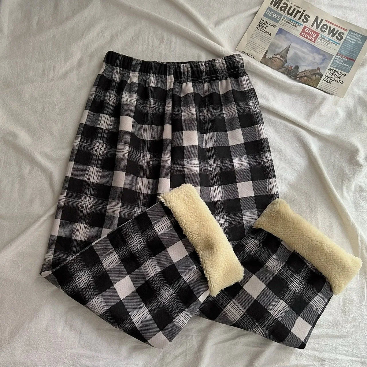 Fleece-Lined Plaid Pants