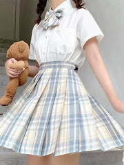 Light-Style Plaid Pleated Skirt with Matching Bow