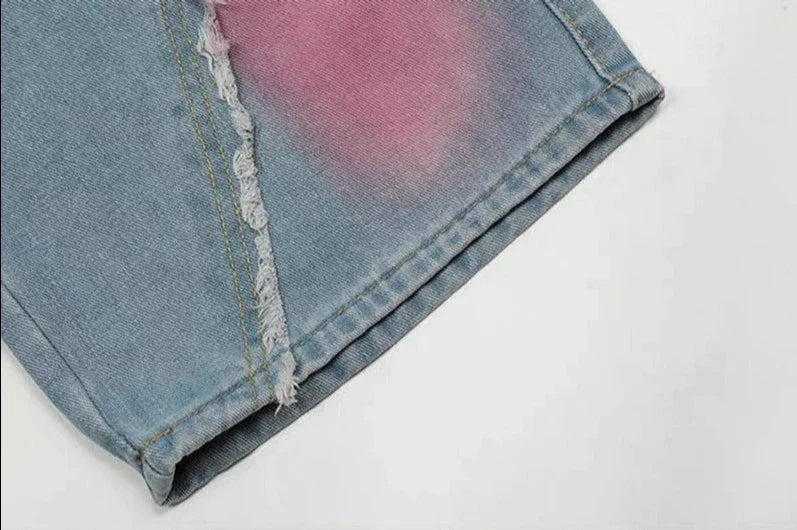 Distressed Pink Butterfly Jeans