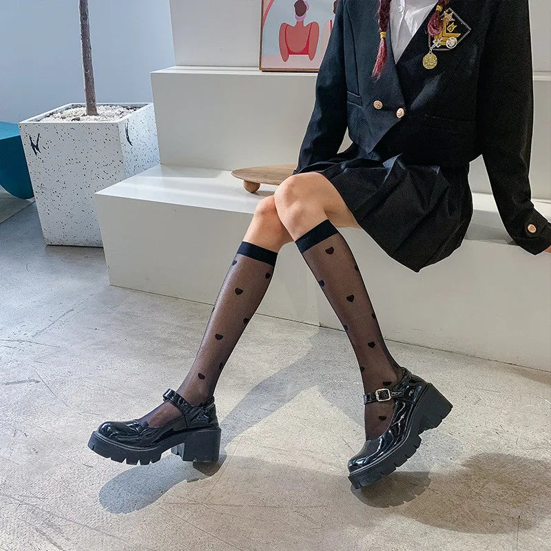 Sheer Heart Knee-High Socks