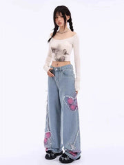 Distressed Pink Butterfly Jeans