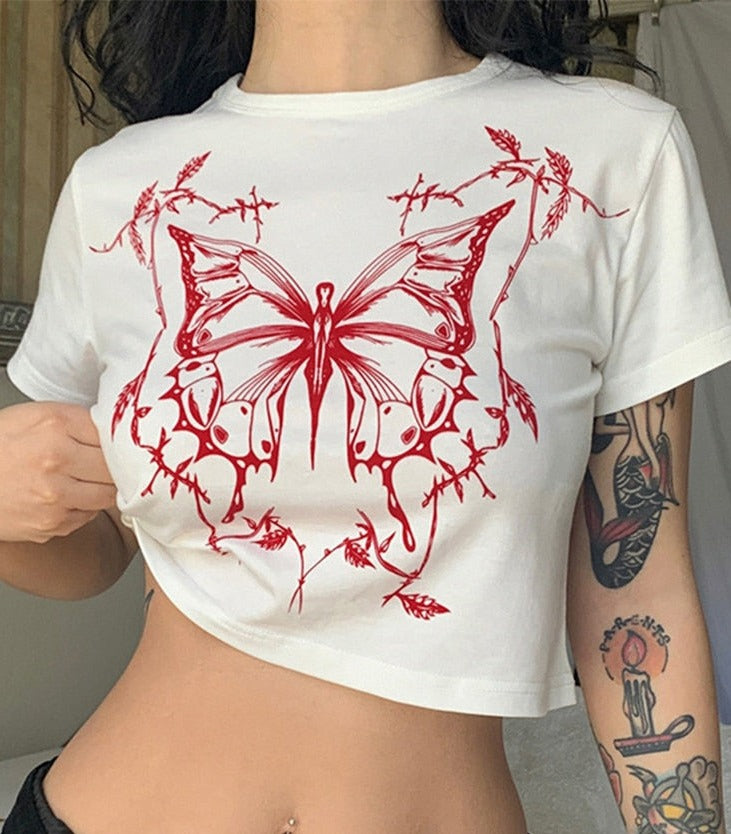 Crop top à motif papillon graphique