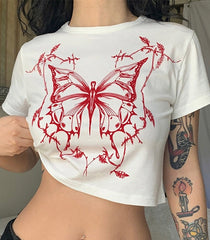 Graphic Butterfly Crop Top