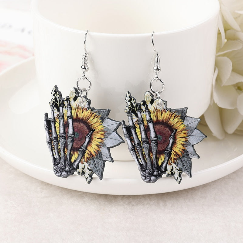 Sunflower Skeleton Drop Earrings