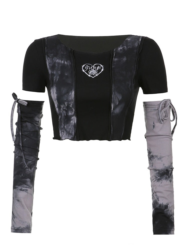 Grunge Barbed Heart Crop Top With Arm Sleeves