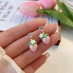 Strawberry Flower Heart Earrings