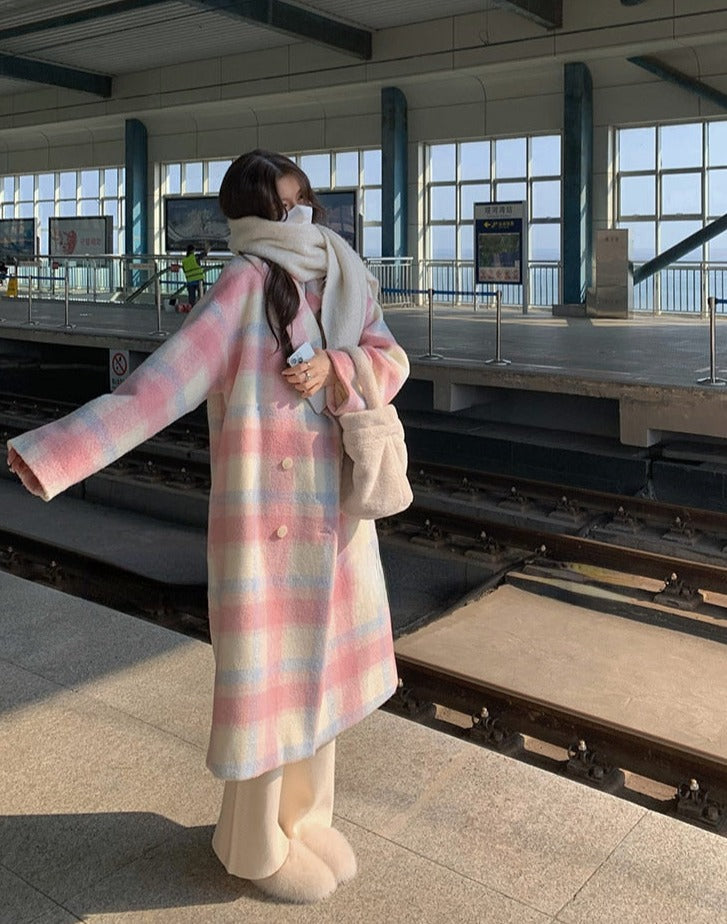 Long Plaid Rainbow Coat