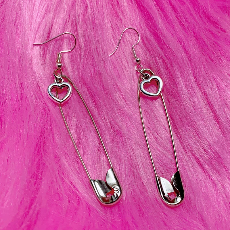 Safety Pin Heart Earrings