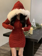 Frosty Hooded Knit Sweater Dress