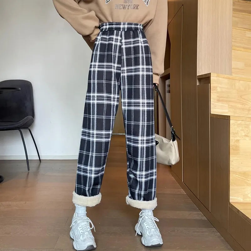 Fleece-Lined Plaid Pants