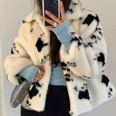 Speckled Cow Faux Fur Coat