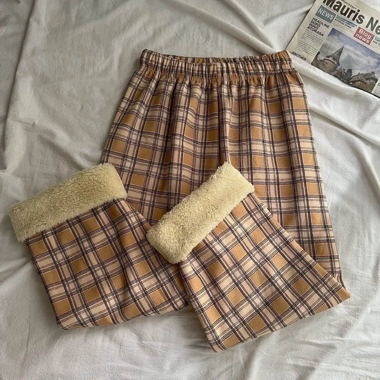 Fleece-Lined Plaid Pants