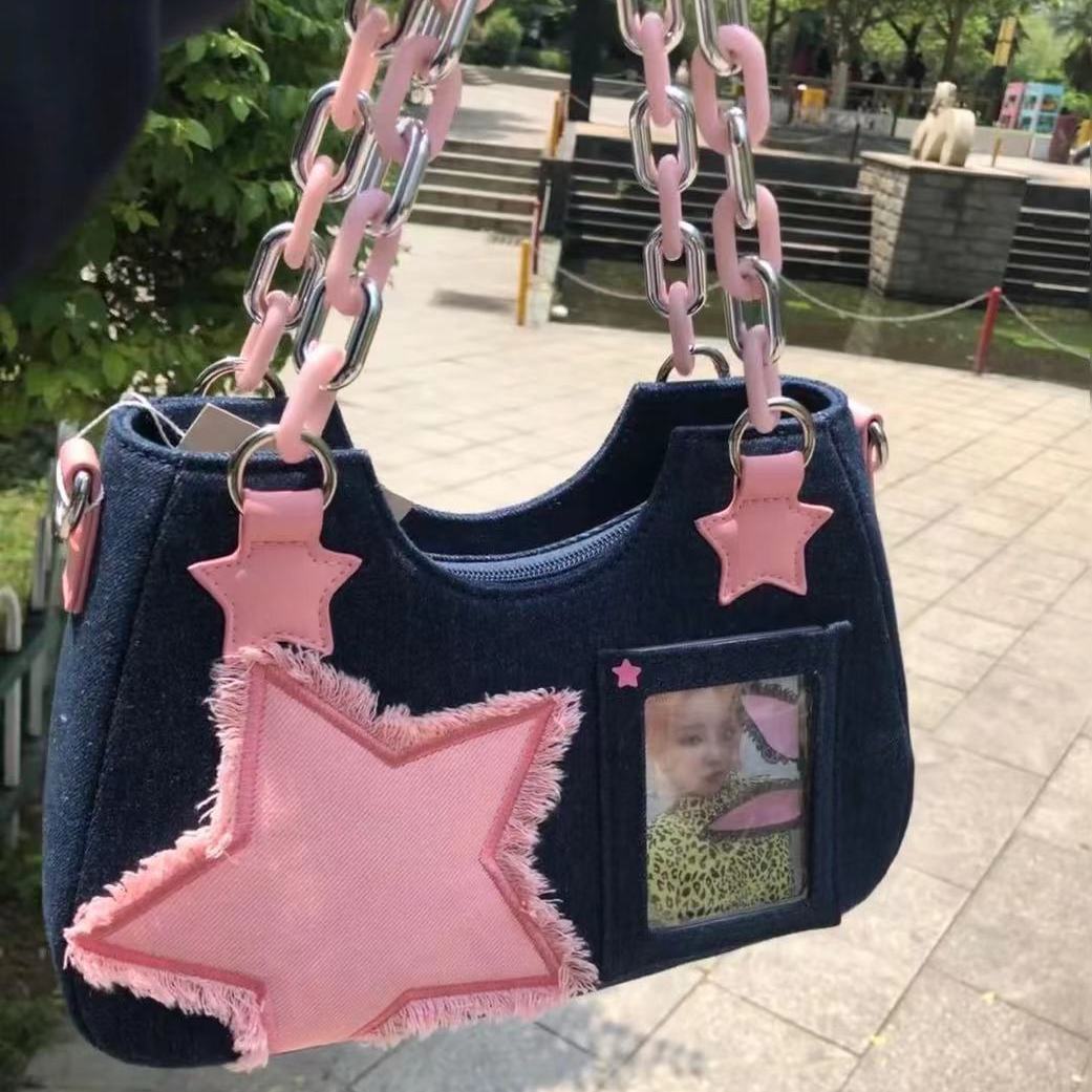 Y2K Harajuku Star Denim Chain Bag