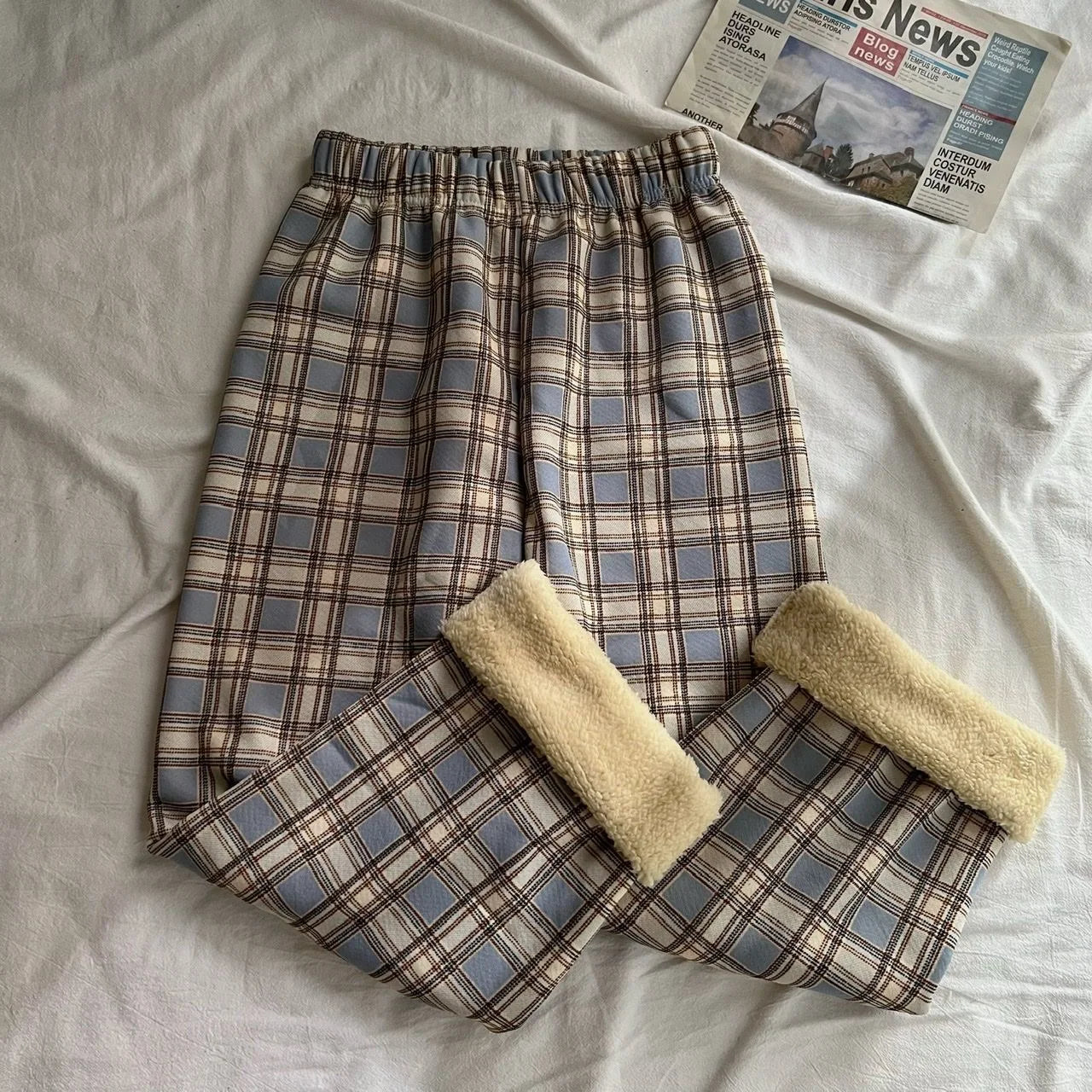 Fleece-Lined Plaid Pants