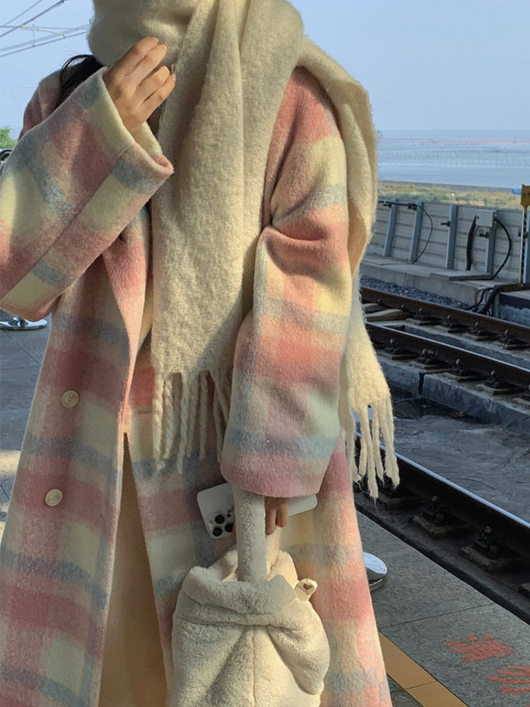 Long Plaid Rainbow Coat