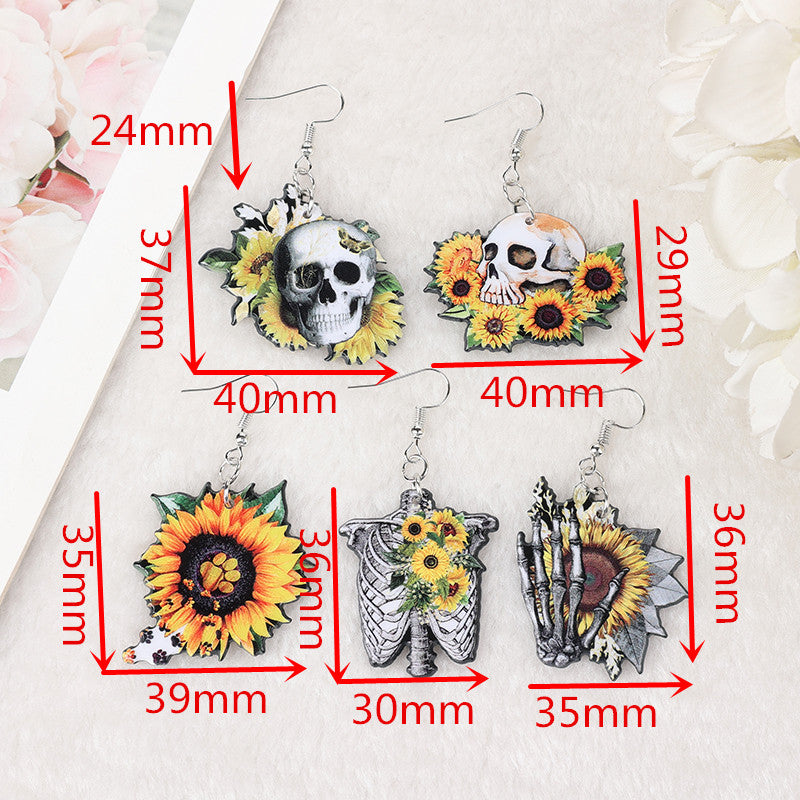 Sunflower Skeleton Drop Earrings