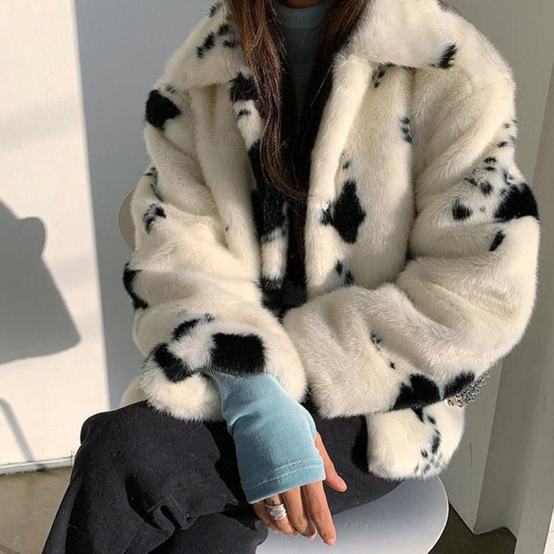 Speckled Cow Faux Fur Coat