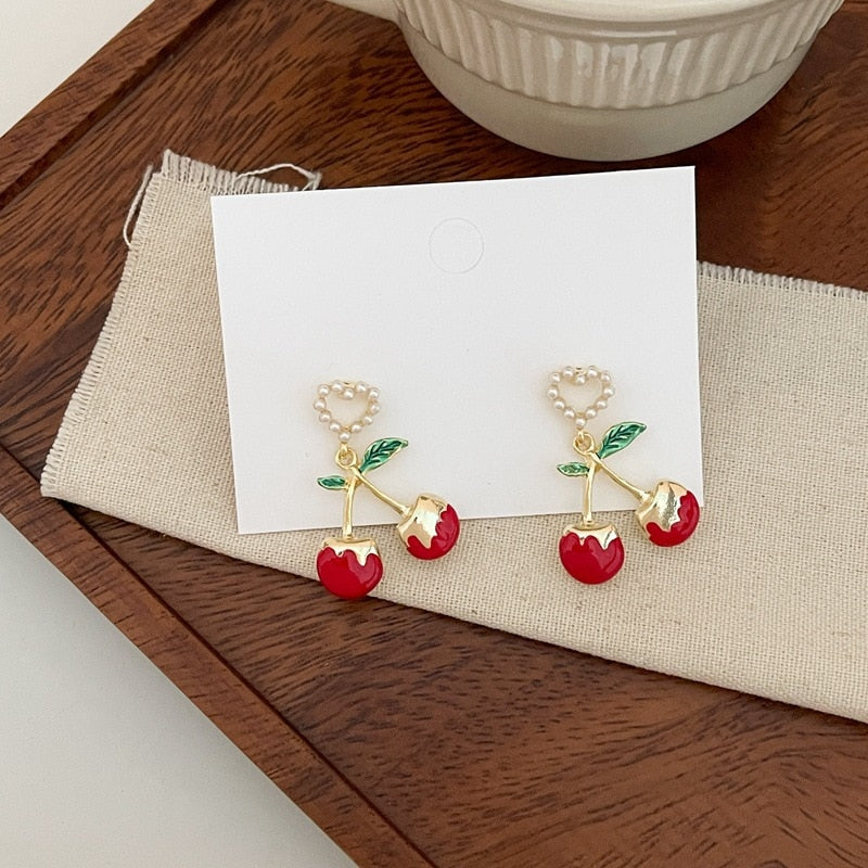 Sweet Cherry Heart Earrings