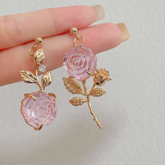 Asymmetrical Crystal Rose Earrings