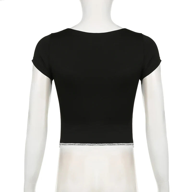 Bow Cutie Crop Top mit Spitzenbesatz